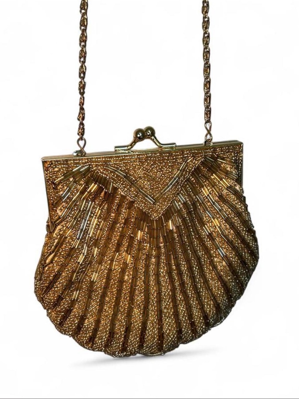 Valerie Stevens Gold Beaded Evening Clutch with Chain